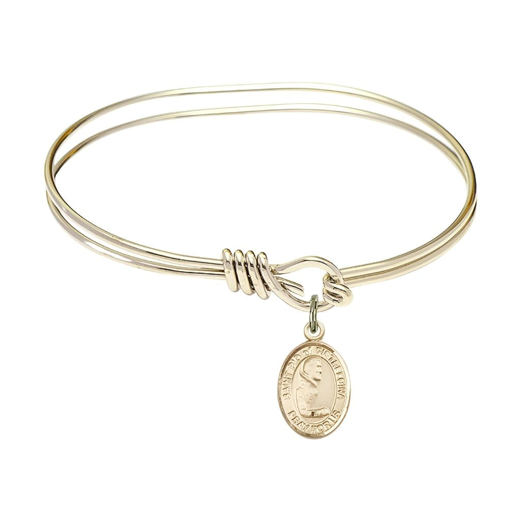 Bliss St. Padre Pio Gold-filled Charm Oval Eye Hook Bangle Bracelet, Charm Size: 1/2 x 1/4
