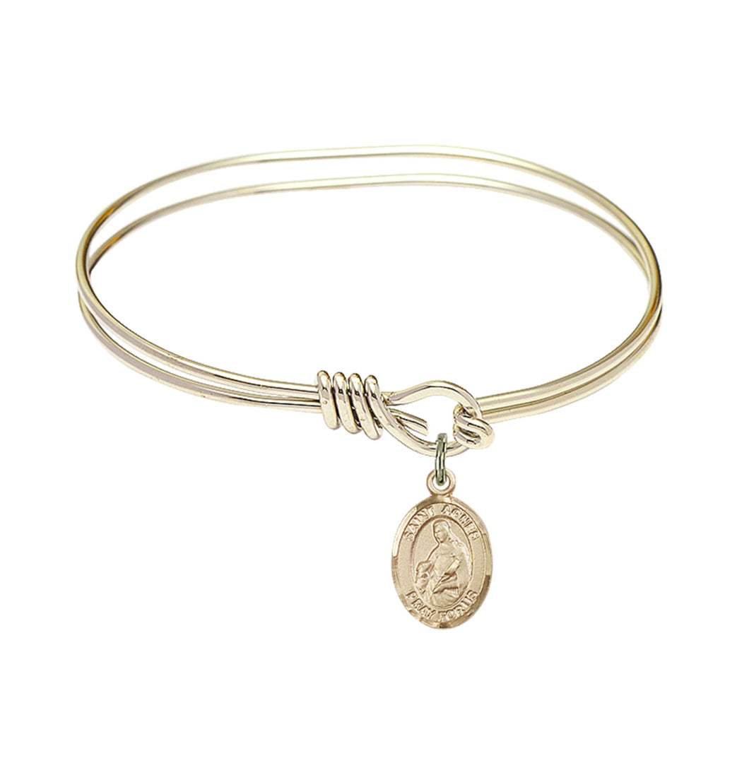 Bliss St Agnes of Rome Gold-filled Charm Oval Eye Hook Bangle Bracelet,