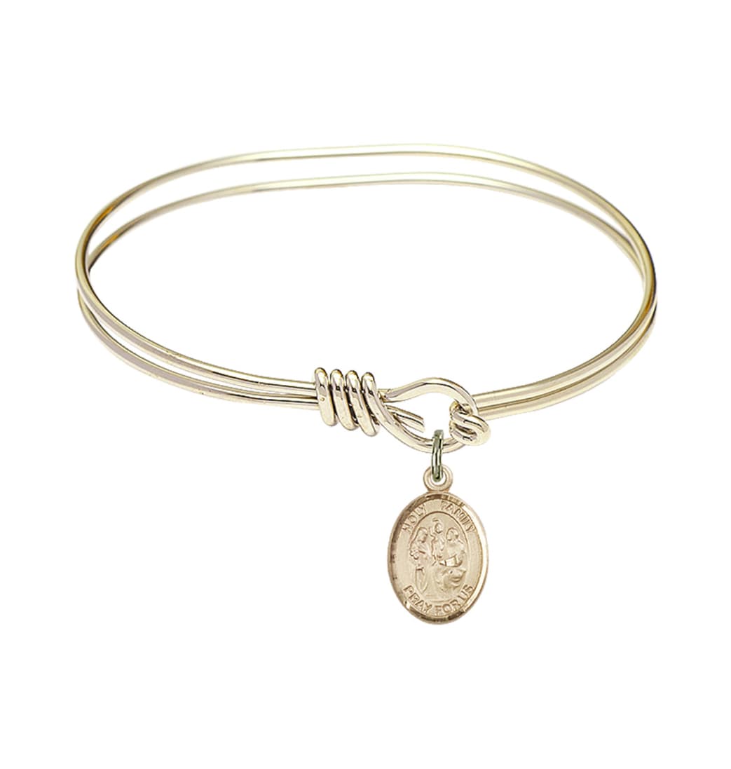 Bliss Holy Family Charm Oval Eye Hook Bangle Bracelet with Gold-filled Charm,