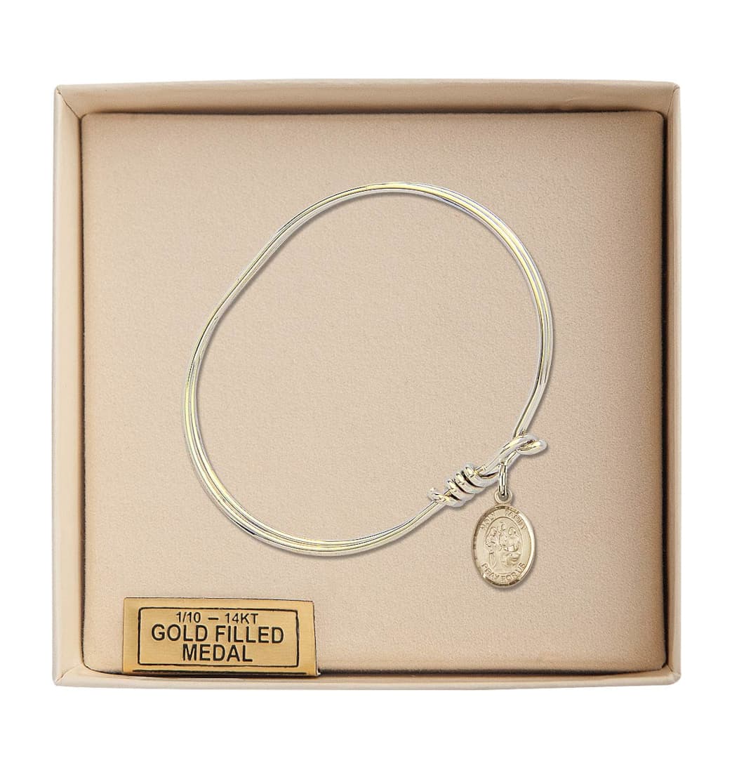 Bliss Holy Family Charm Oval Eye Hook Bangle Bracelet with Gold-filled Charm Boxed,