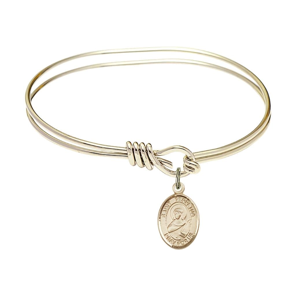 Bliss St. Perpetua 14kt Gold-filled Charm with a Oval Hook Gold-Plated Bangle Bracelet, Charm Size: 1/2 x 1/4, Gift Box