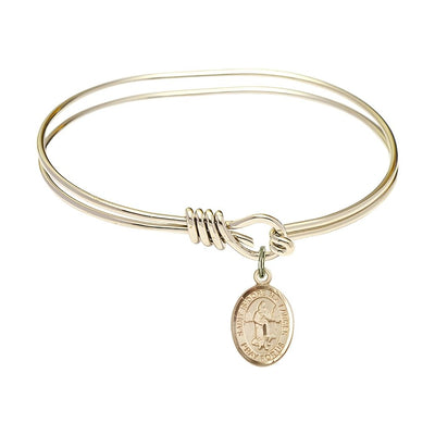 St. Isidore the Farmer 14kt Gold-filled Charm with a Oval Hook Gold-Plated Bangle Bracelet, Charm Size: 1/2 x 1/4, Gift Box, Bliss Manufacturing