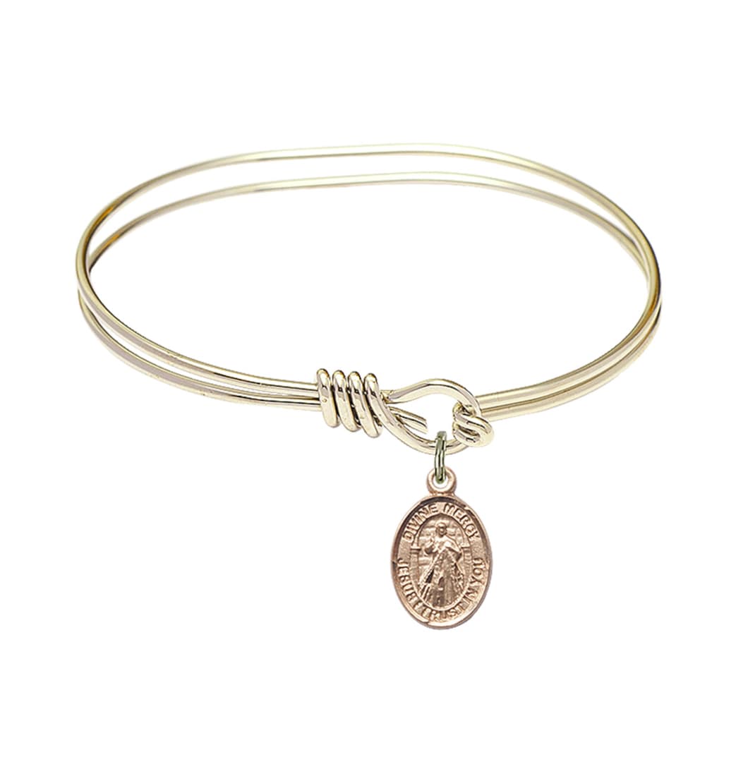 Bliss Jesus Divine Mercy Charm Oval Eye Hook Bangle Bracelet with a Gold-filled Charm,