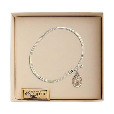 Divine Mercy gold-filled charm oval eye hook bangle bracelet in box, Bliss Manufacturing