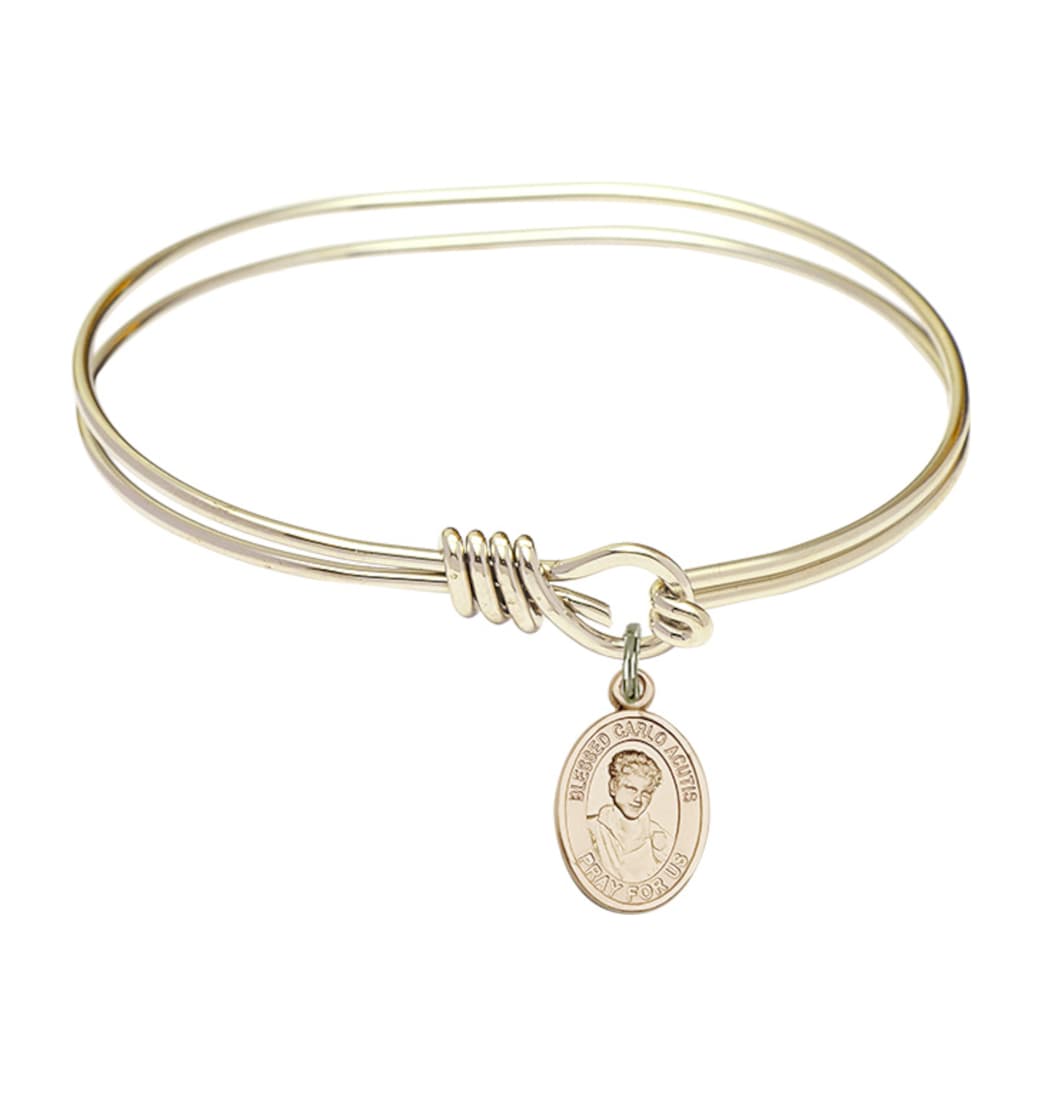 Bliss Blessed Carlo Acutis Gold-filled Charm Oval Eye Hook Bangle Bracelet,