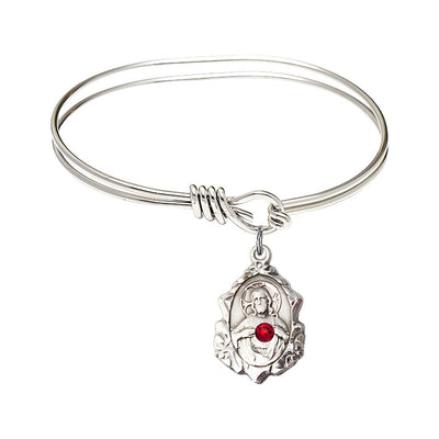 Red Crystal Scapular Sacred Heart of Jesus and Our Lady of Mount Carmel 14kt Gold-filled Charm with a Oval Hook Gold-Plated Bangle Bracelet, Charm Size: 3/4 x 1/2, Gift Box, Bliss Manufacturing