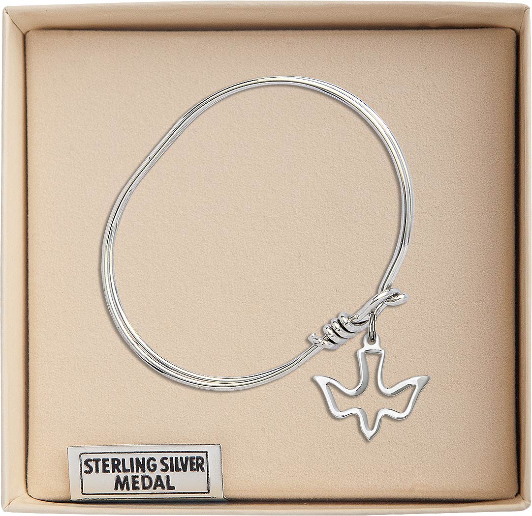 Bliss Sterling Silver Holy Spirit Charm Oval Hook Bangle Bracelet in Gift Box