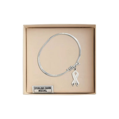 Sterling Cancer Awareness Oval Eye Hook Bangle Bracelet in Box, Bliss Manufacturing