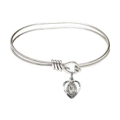 Scapular Sacred Heart, Our Lady of Mount Carmel Sterling Silver Heart Shaped Charm with a Oval Hook Rhodium Plated Bangle Bracelet, Heart Shaped Charm, Bliss Manufacturing