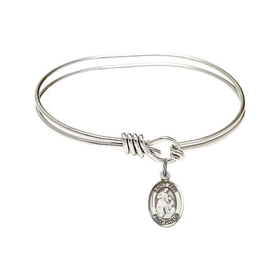 St. Ann Sterling Silver Charm with a Oval Hook Rhodium Plated Bangle Bracelet, Charm Size: 1/2 x 1/4, Gift Box, Bliss Manufacturing
