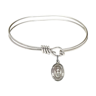 St. Francis of Assisi Sterling Silver Charm Oval Eye Hook Design Plated Bangle Bracelet, Bliss Manufacturing