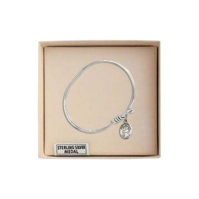 St. Matthew the Apostle Charm Oval Eye Hook Bangle Bracelet in Gift Box, charm measures 1/2 by 1/4 inch, Bliss Manufacturing