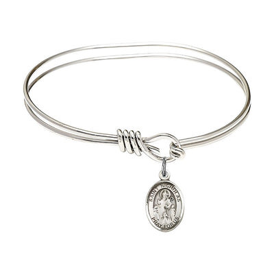 St. Nicholas Charm Oval Hook Plated Bangle Bracelet with Sterling Silver Charm, Bliss Manufacturing