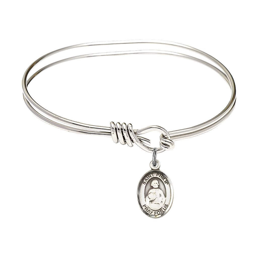 Bliss St. Philip the Apostle Sterling Silver Charm with a Oval Hook Rhodium Plated Bangle Bracelet, Charm Size: 1/2 x 1/4, Gift Box