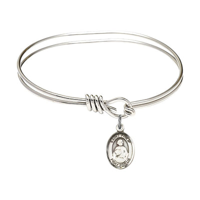 St. Philip the Apostle Sterling Silver Charm with a Oval Hook Rhodium Plated Bangle Bracelet, Charm Size: 1/2 x 1/4, Gift Box, Bliss Manufacturing