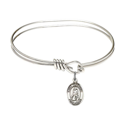St. Peregrine Laziosi Sterling Silver Charm with a Oval Hook Rhodium Plated Bangle Bracelet, Charm Size: 1/2 x 1/4, Gift Box, Bliss Manufacturing