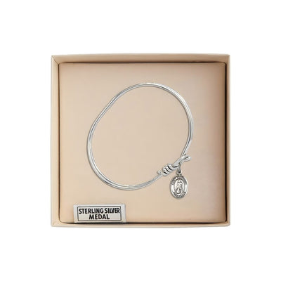 St. Peregrine LaziosiSterling Silver Charm with a Oval Hook Rhodium Plated Bangle Bracelet, Charm Size: 1/2 x 1/4 in Gift Box, Bliss Manufacturing