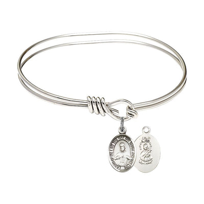 Scapular Sacred Heart of Jesus and Our Lady of Mount Carmel Sterling Silver Charm with a Oval Hook Rhodium Plated Bangle Bracelet, Charm Size: 1/2 x 1/4, Gift Box, Bliss Manufacturing