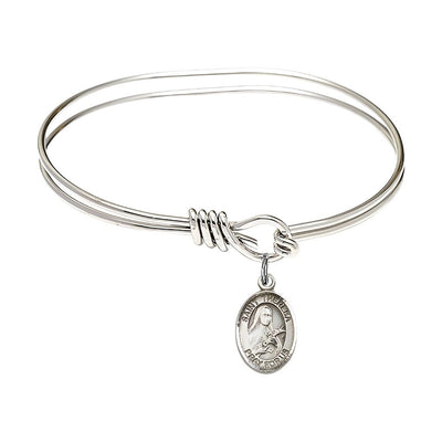 St. Theresa Sterling Silver Charm Oval Eye Hook Rhodium-plated Bangle Bracelet, Bliss Manufacturing