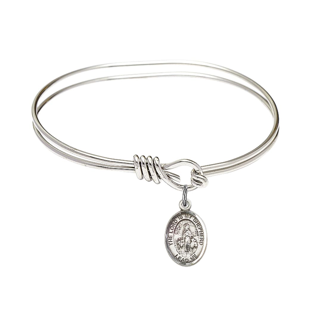 Bliss Lord is My Shepherd Charm Oval Eye Hook Bangle Bracelet with Sterling Silver Charm,