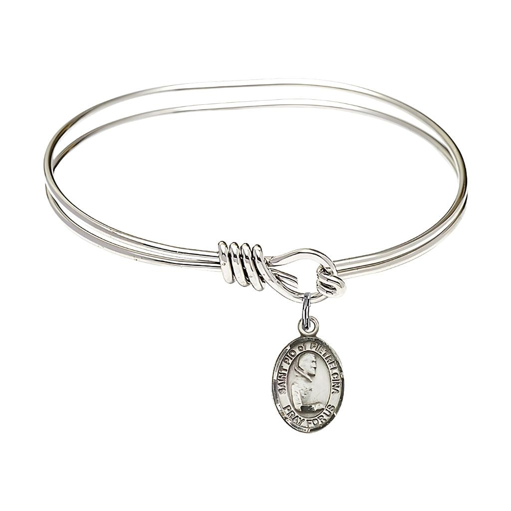 Bliss St. Padre Pio Sterling Silver Charm Oval Eye Hook Bangle Bracelet, Charm Size: 1/2 x 1/4
