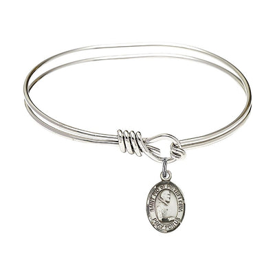 St. Padre Pio Sterling Silver Charm Oval Eye Hook Bangle Bracelet, Charm Size: 1/2 x 1/4, Bliss Manufacturing
