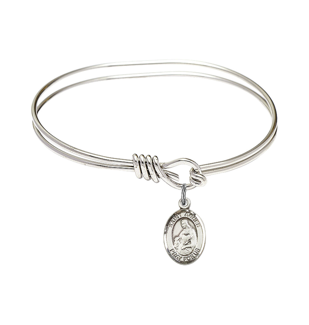 Bliss St Agnes of Rome Sterling Silver Charm Oval Eye Hook Bangle Bracelet,