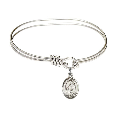 St Agnes of Rome Sterling Silver Charm Oval Eye Hook Bangle Bracelet, Bliss Manufacturing