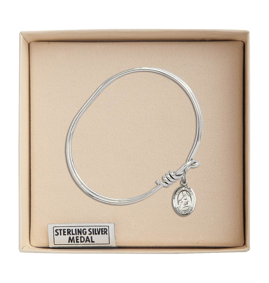 Bliss St Agnes of Rome Sterling Silver Charm Oval Eye Hook Bangle Bracelet in Gift Box,