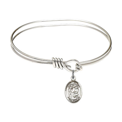 Holy Family Charm Oval Eye Hook Bangle Bracelet with Sterling Silver Charm, Bliss Manufacturing