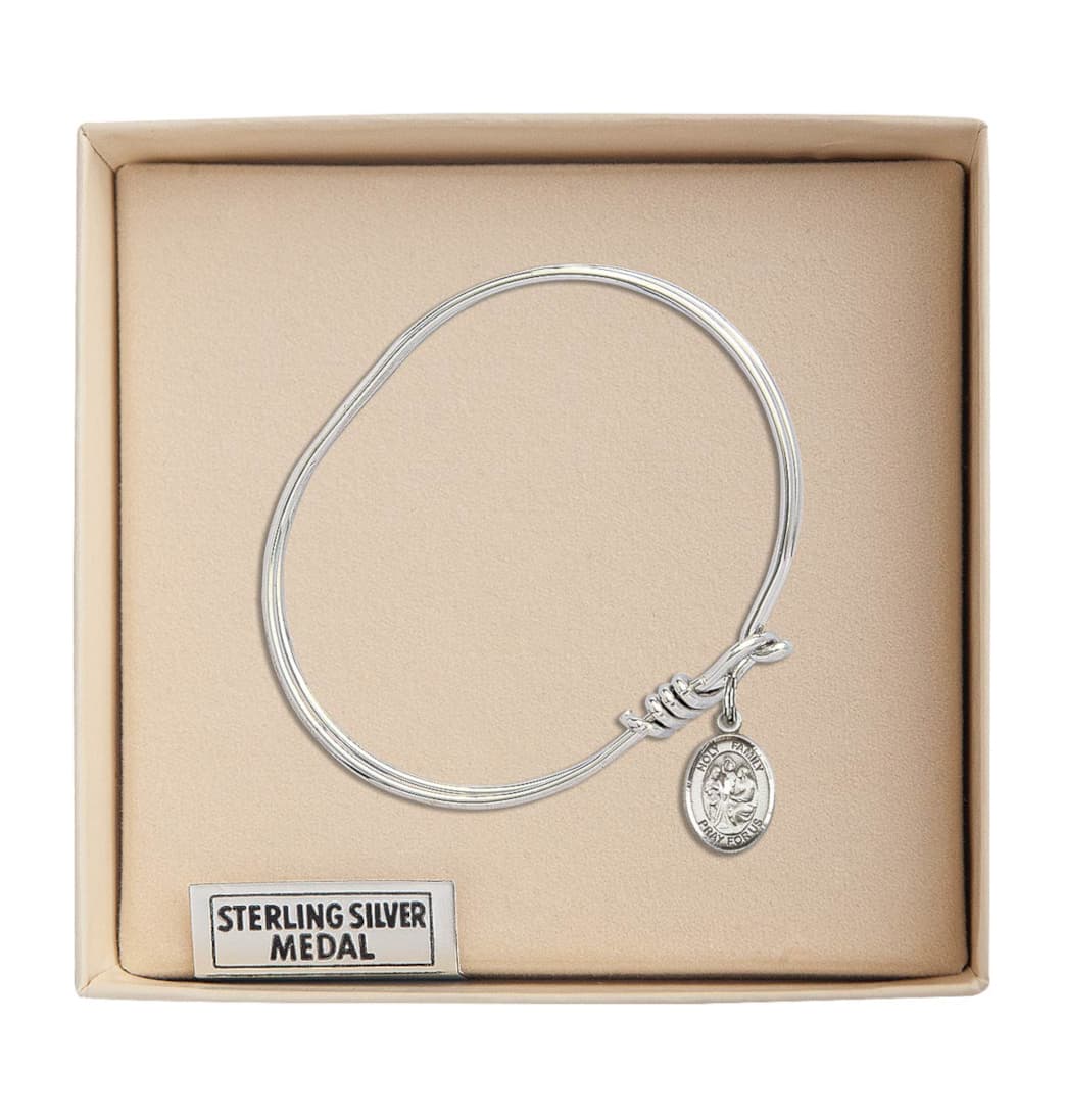 Bliss Holy Family Charm Oval Eye Hook Bangle Bracelet with Sterling Silver Charm Boxed,