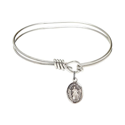 Divine Mercy sterling silver charm oval eye hook bangle bracelet, Bliss Manufacturing