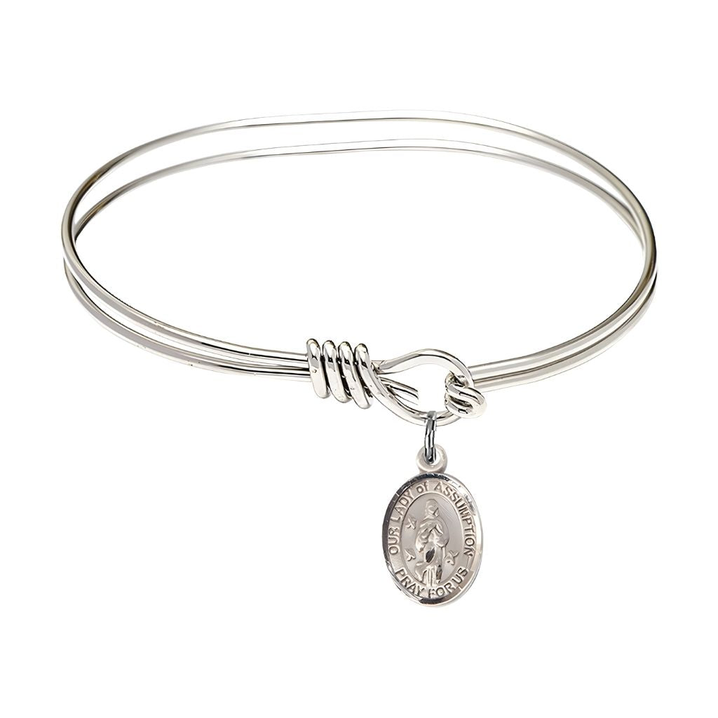 Bliss Our Lady of Assumption Oval Eye Hook Bangle Bracelet, sterling silver charm measures 1/2 by 1/4 inch