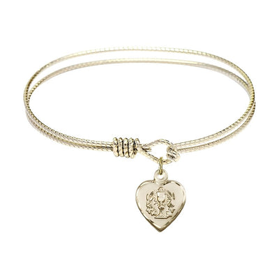 Communion Heart Gold-plated Medal with Gold-plated Twist Design Bangle Bracelet, Communion Heart Size: 5/8-inch tall by 1/2-inch wide, Bliss Manufacturing