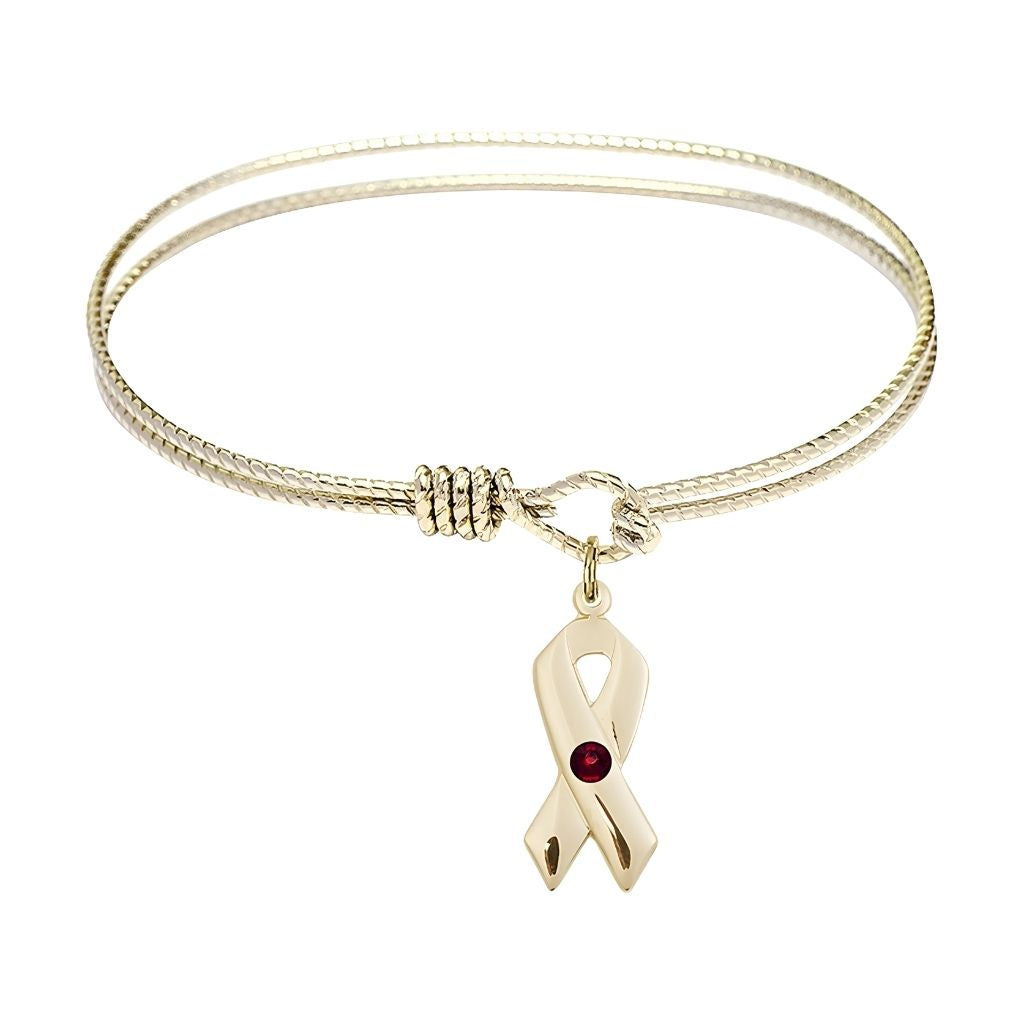 Bliss Garnet Birthstone Gold-filled Cancer Awareness Charm with a Gold-plated Twist Design Bangle, 