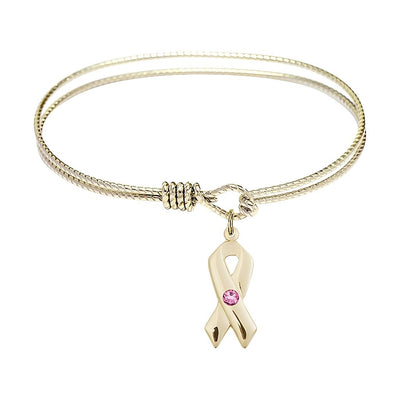 Rose Birthstone Gold-filled Cancer Awareness Charm with a Gold-plated Twist Design Bangle, Bliss Manufacturing