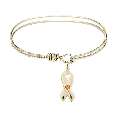 Topaz Birthstone Gold-filled Cancer Awareness Charm with a Gold-plated Twist Design Bangle, Bliss Manufacturing