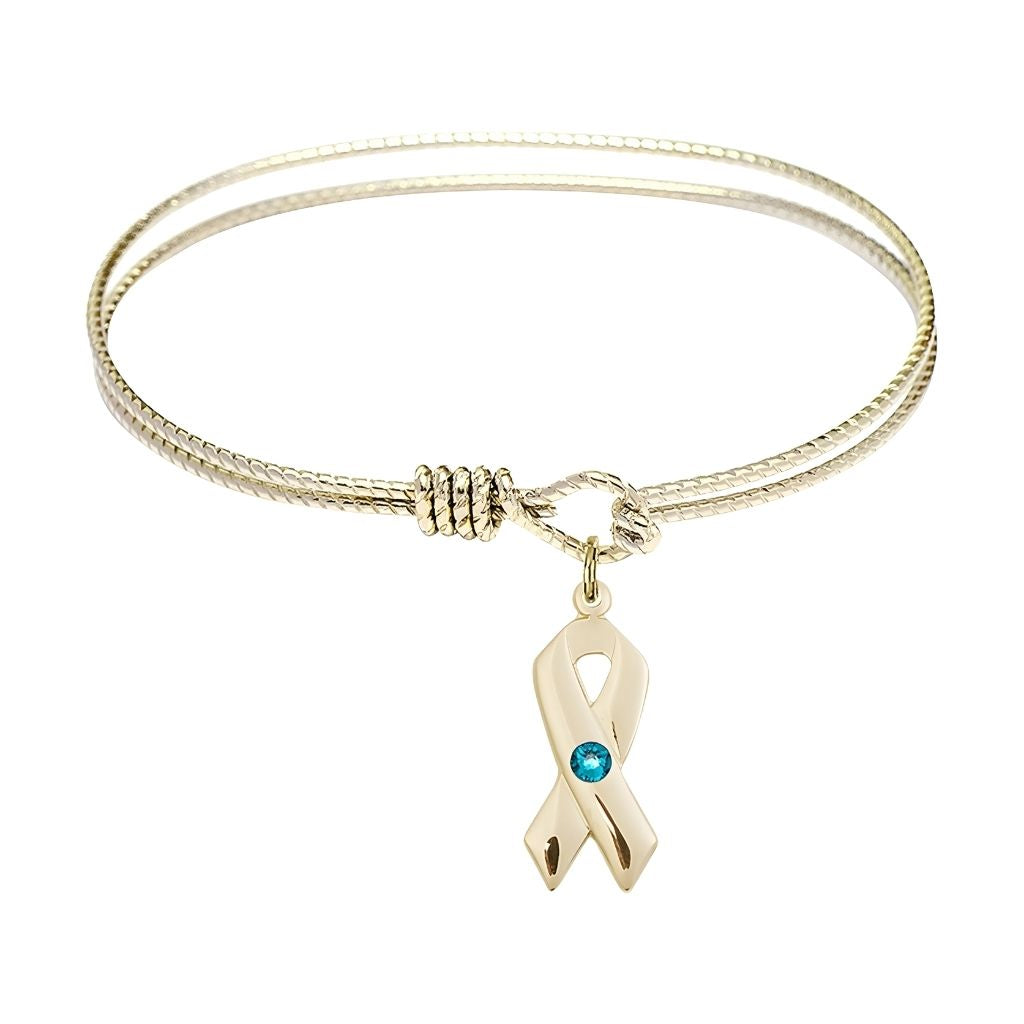 Bliss Zircon Birthstone Gold-filled Cancer Awareness Charm with a Gold-plated Twist Design Bangle, 