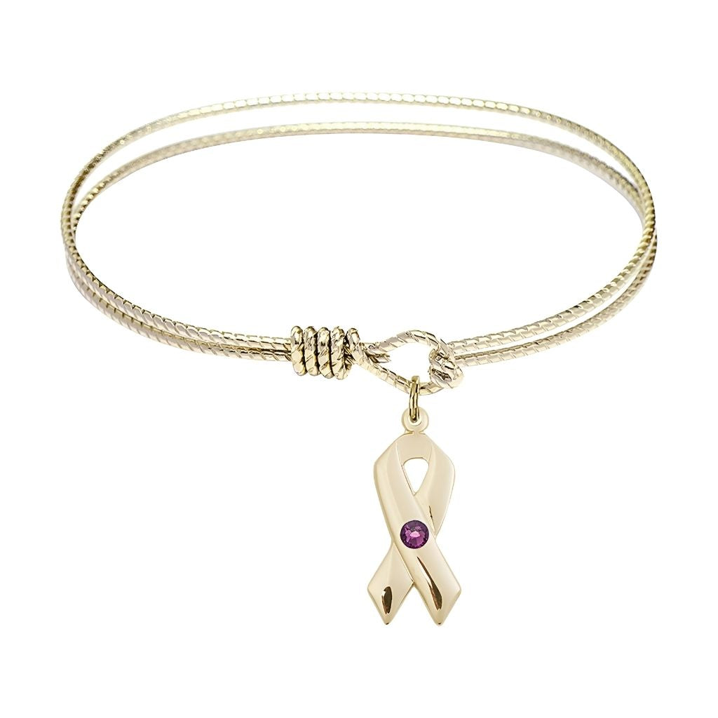 Bliss Amethyst Birthstone Gold-filled Cancer Awareness Charm with a Gold-plated Twist Design Bangle, 