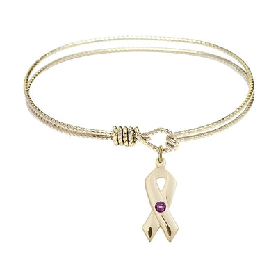 Amethyst Birthstone Gold-filled Cancer Awareness Charm with a Gold-plated Twist Design Bangle, Bliss Manufacturing