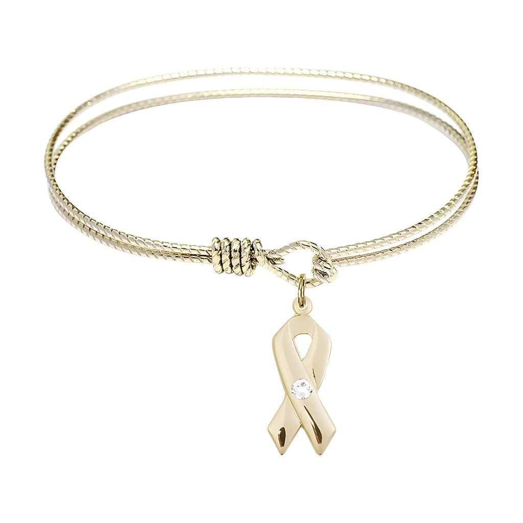 Bliss Clear Birthstone Gold-filled Cancer Awareness Charm with a Gold-plated Twist Design Bangle, 