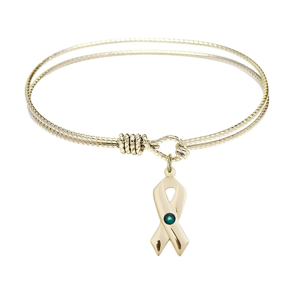 Bliss Emerald Birthstone Gold-filled Cancer Awareness Charm with a Gold-plated Twist Design Bangle, 