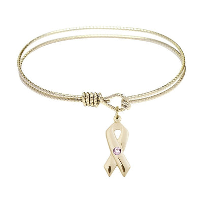 Light Amethyst Birthstone Gold-filled Cancer Awareness Charm with a Gold-plated Twist Design Bangle, Bliss Manufacturing