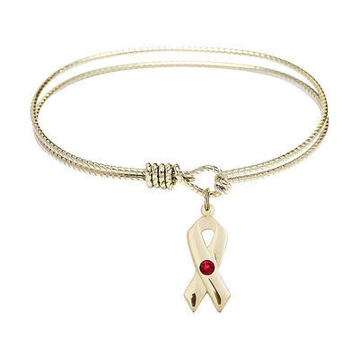 Ruby Birthstone Gold-filled Cancer Awareness Charm with a Gold-plated Twist Design Bangle, Bliss Manufacturing