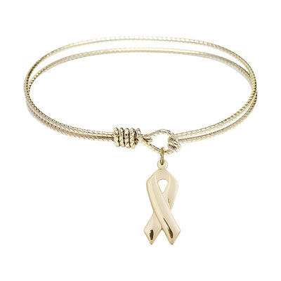 Gold-filled Cancer Awareness Charm with Twist Oval Eye Hook Bangle Bracelet, Bliss Manufacturing