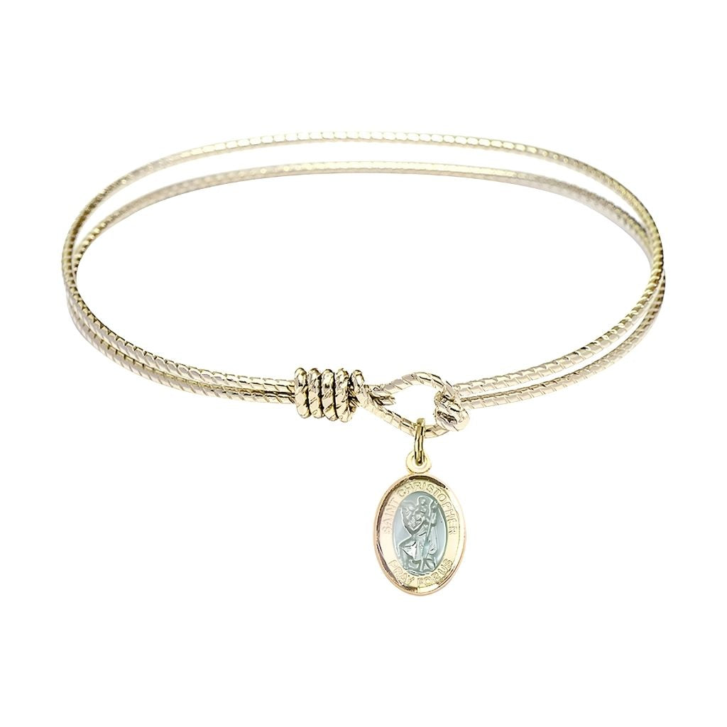 Bliss Blue Epoxy St. Christopher 14kt Gold-filled Medal with Gold-plated Twist Design Bangle Bracelet