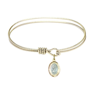 Blue Epoxy St. Christopher 14kt Gold-filled Medal with Gold-plated Twist Design Bangle Bracelet, Bliss Manufacturing