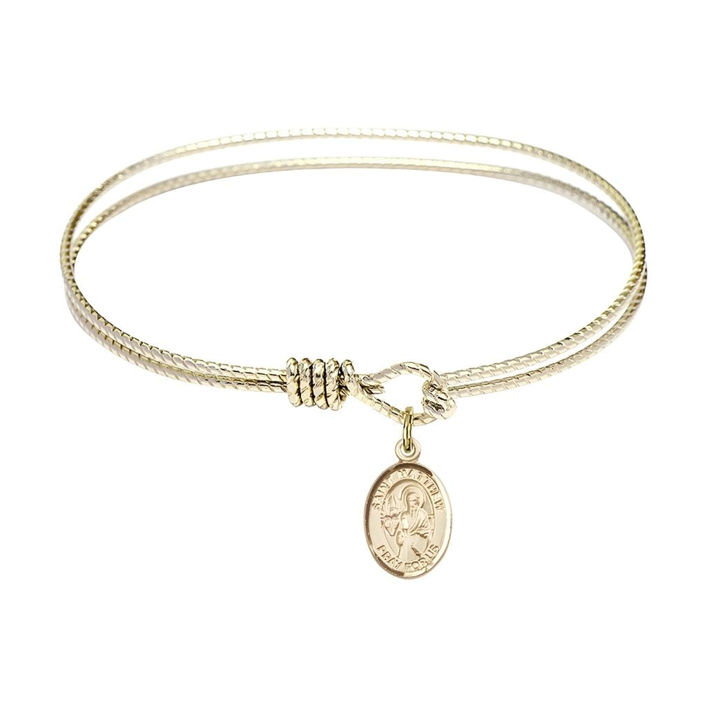St. Matthew the Apostle 14kt Gold-filled Charm with Twist Design Plated Bangle Bracelet