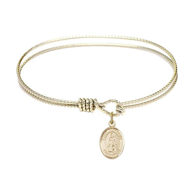 St. Peregrine Laziosi 14kt Gold-filled Charm with a Twist Design Gold-Plated Bangle Bracelet, Charm Size: 1/2 x 1/4, Gift Box, Bliss Manufacturing