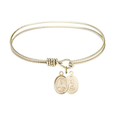 Plated Bangle Bracelet, Charm Size: 1/2 x 1/4, Gift Box Scapular Sacred Heart of Jesus and Our Lady of Mount Carmel 14kt Gold-filled Charm with a Twist Design Gold-Plated Bangle, Bliss Manufacturing